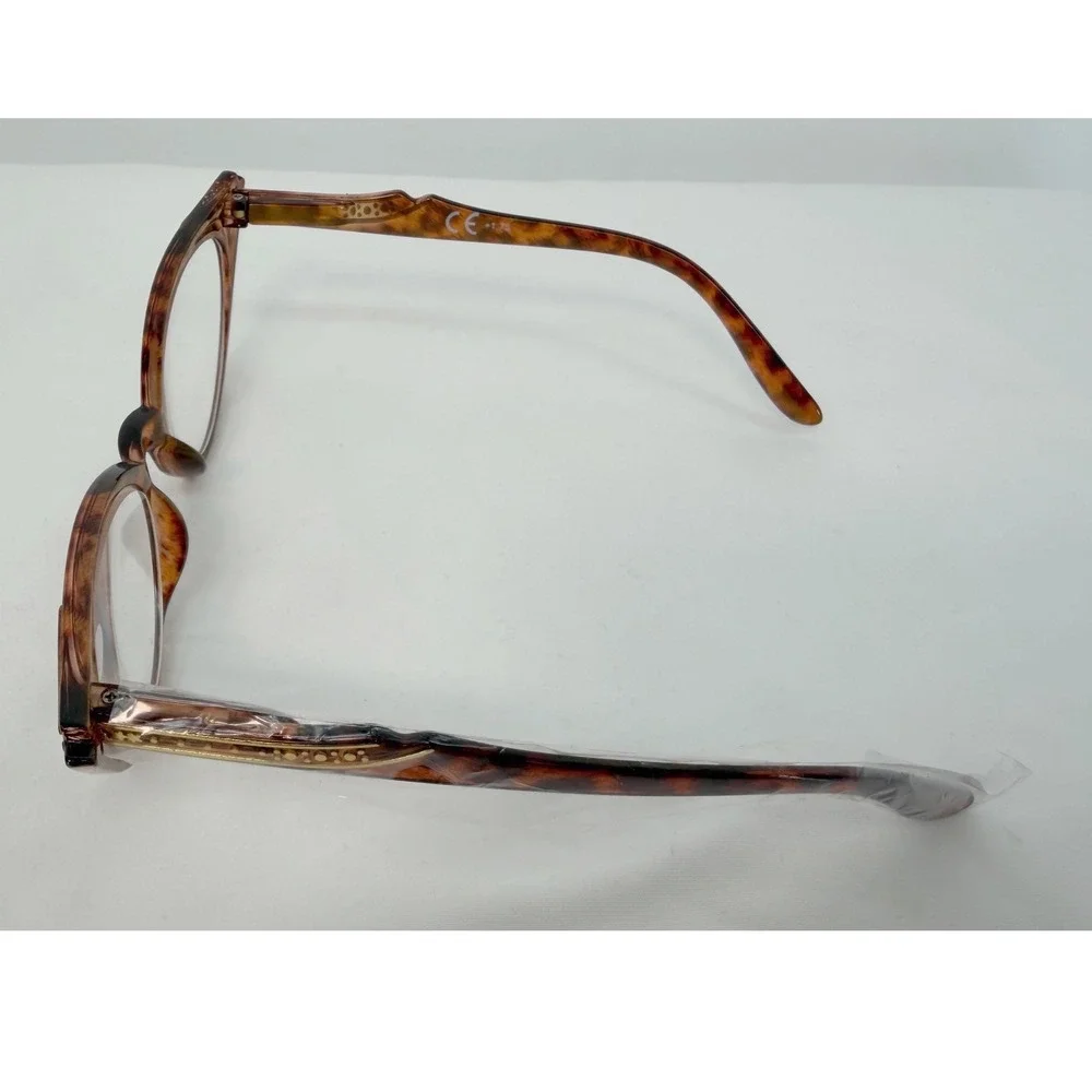 Tortoise Cat Eye Reading Glasses +1.75 Gold Rhinestone Accents Retro 103-124